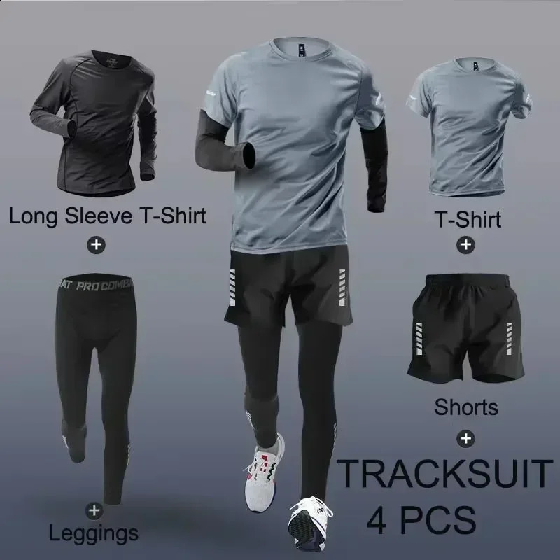 Fashion 2-4 Pieces Exercise Sets Mens Running Sports Clothing Fitness Jogging Compression Suit Training Suit Sports Clothing 250707