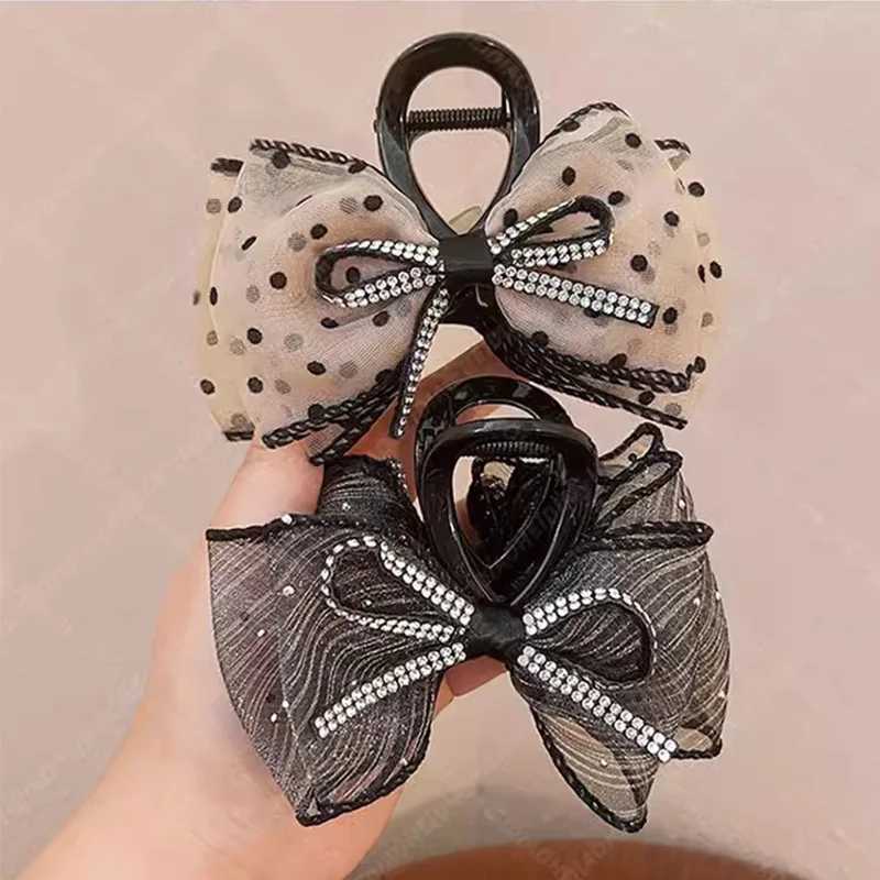 Elegant Rhinestones Chiffon Dot Bow Hair Claw For Women Girls Sweet Hair Ornament Hair Clips Hairpin Fashion Hair Accessories Z250707