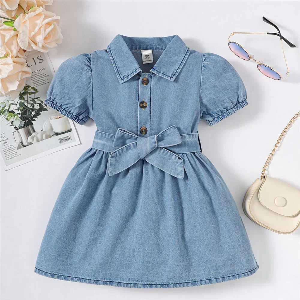 1-3 Years Summer Toddler Baby Girl Fashion Dress Bubble Sleeve Lapel Jeans Casual Dresses Birthday Party Costumes for Kid Girls R250707