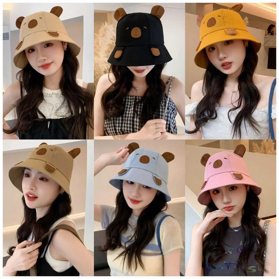 Spring Summer Bucket Hat For Women Men Cute Dog Ear Bear Nose Cartoon Fisherman Hat Outdoor Sun Hat Mountain Travel Beach Cap Y250707