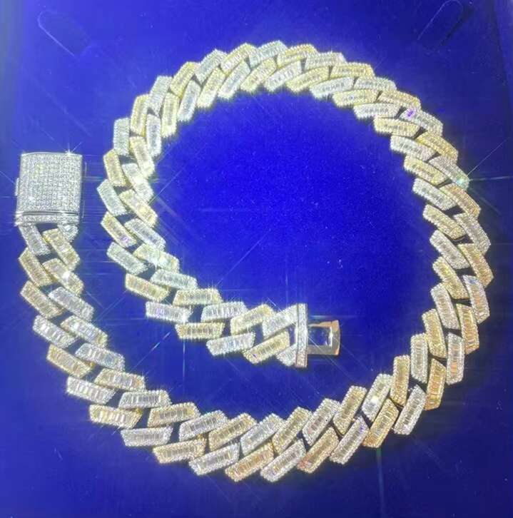 Luxury Jewelry Hip Hop Iced Out Moissanite Sliver 925 Tennis Chain Moissanite Cuban Chain Link for Men