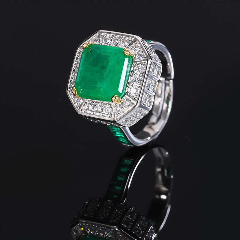 Jewelry Live Copper Base Silver Plated Imitation Red Corundum With Diamond And Emerald Zircon Ring 448