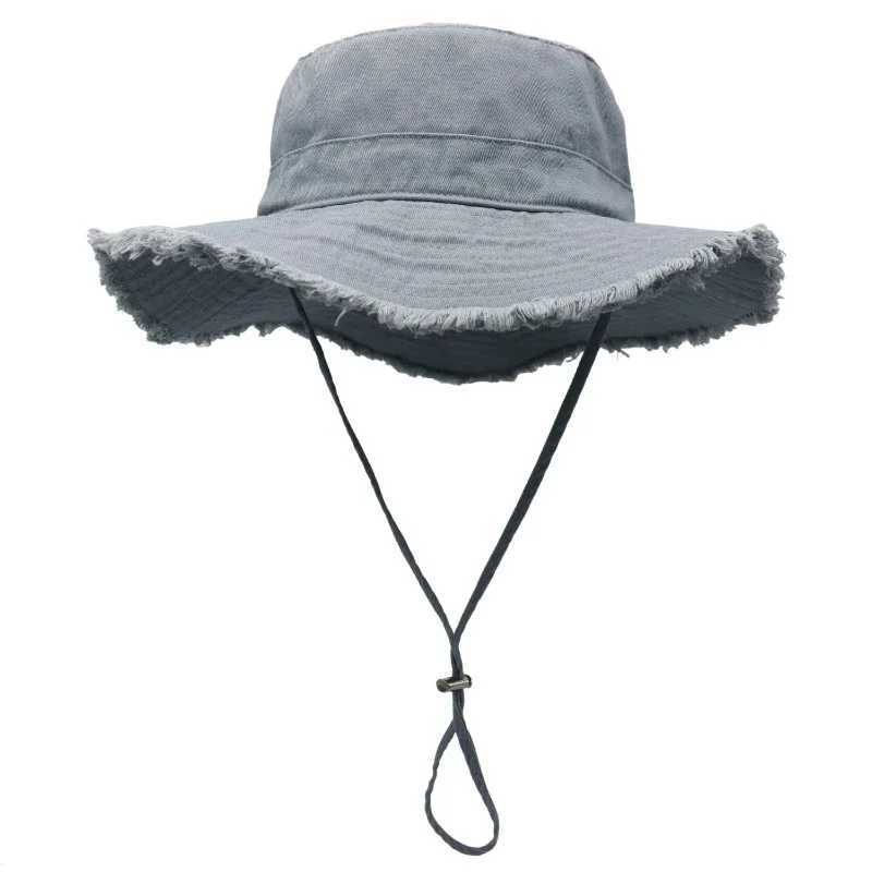 Fashion Bucket Hat Leisure Protection Sun UPF50+ Beach Hat Cap Washed Edging Mens Panama Hat Sunscreen Cap 2025 Y250707