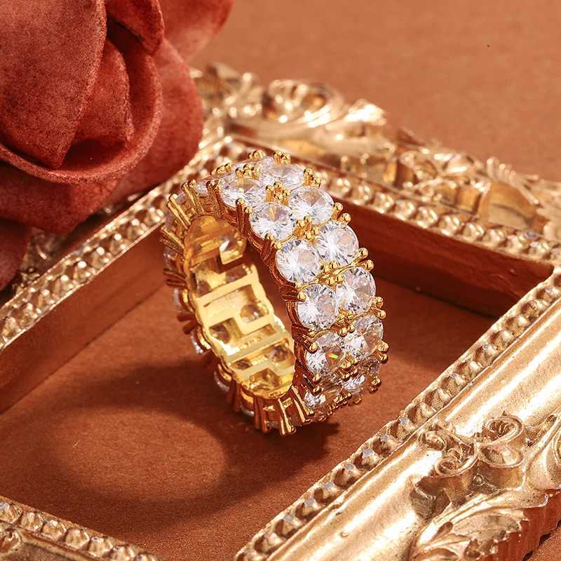 925 Sterling Silver Luxury Double Row White Zircon Ring For Ladies Wedding Party Birthday Fashion Jewelry Gift XJ250707