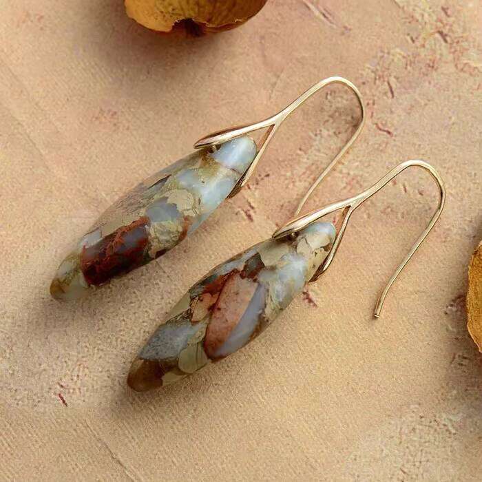 Fashion Natural Imperial Jasper Hanging Women's Stone Drop Earrings Ethnic Elegant Jewelry Gift