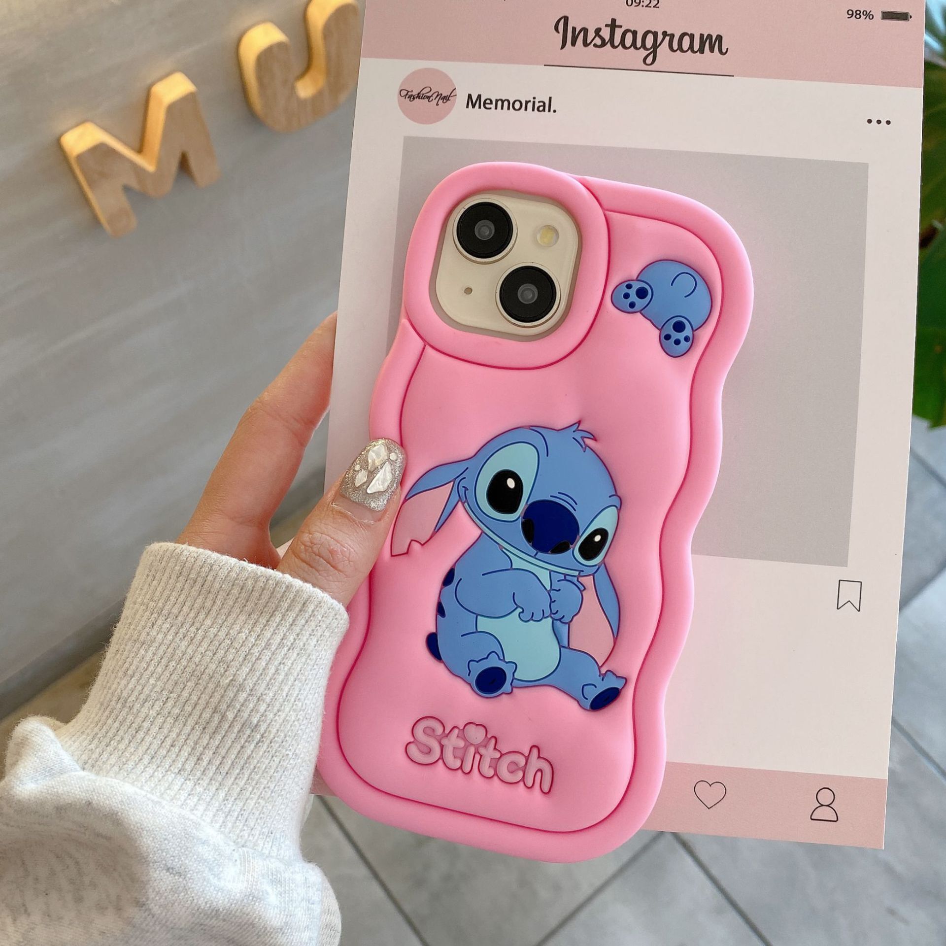 Cartoon Silicone Stitch English Anti-drop Protective Suitable for141516Promax Phone Case ddmythur