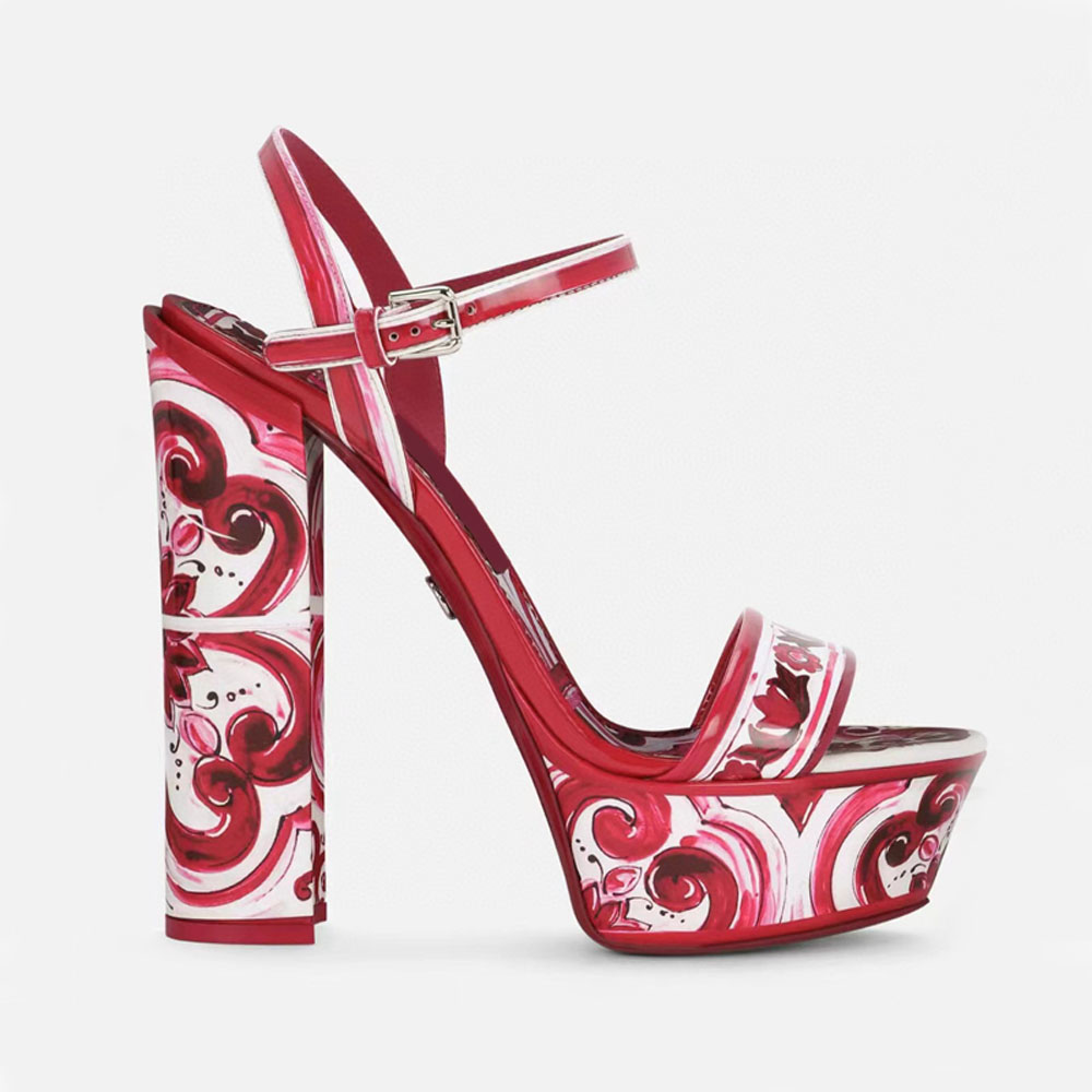 Top quality 3D Printing Leather printing details Platform Heel Sandals Chunky Block Heel Women Super High 15CM Buckle Strap High heels Luxury Designer Sandals