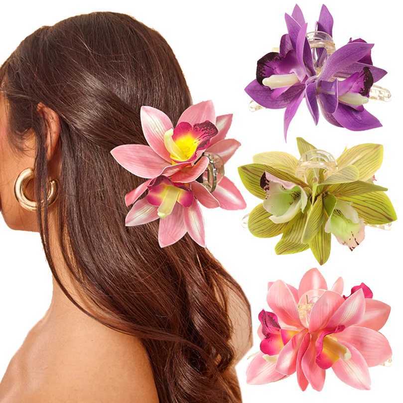 Small Hair Clip Orchid Flower Hair Claws Headwear Women Fashion Retro Shark Clips Hairpin Hair Accessories Y250707