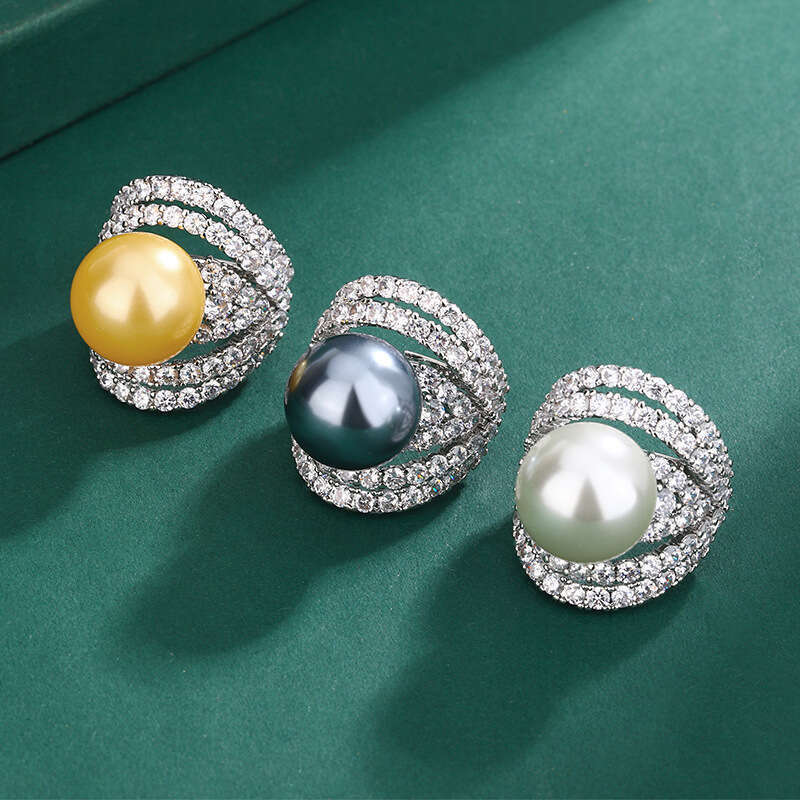 Huayoumei Hollow Zircon Internet Celebrity Tahitian Deep Sea Pearl Inlaid With Diamonds Empty Setting Ring 875