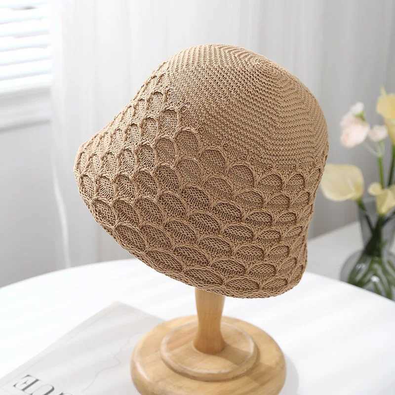 Summer Hats For Women Bucket Hat Female Hollow Shape Knitted Breathable Outdoor Sun Protection Fisherman Cap Female Korean New Y250707