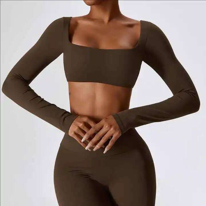 SHINBENE High Elastic Fiess Crop Women Long Sleeve Square Neck Top Padded Workout Yoga Tight Tops 5.0 (3 reviews) 1 sold