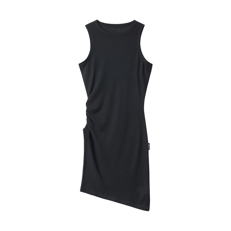 X8150 New Simple Waist Temperament Single-breasted Trumpet Sleeve Solid Color Design Short Skirt Dress Women