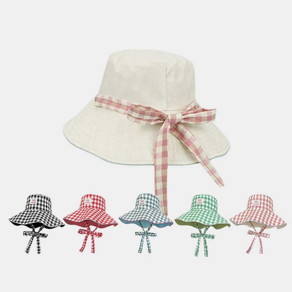 Versatile Double-Sided Bucket Cap Face Show Wearable Color Clash Plaid Sun Hat Breathable Women Fisherman Cap for Vacation Y250707