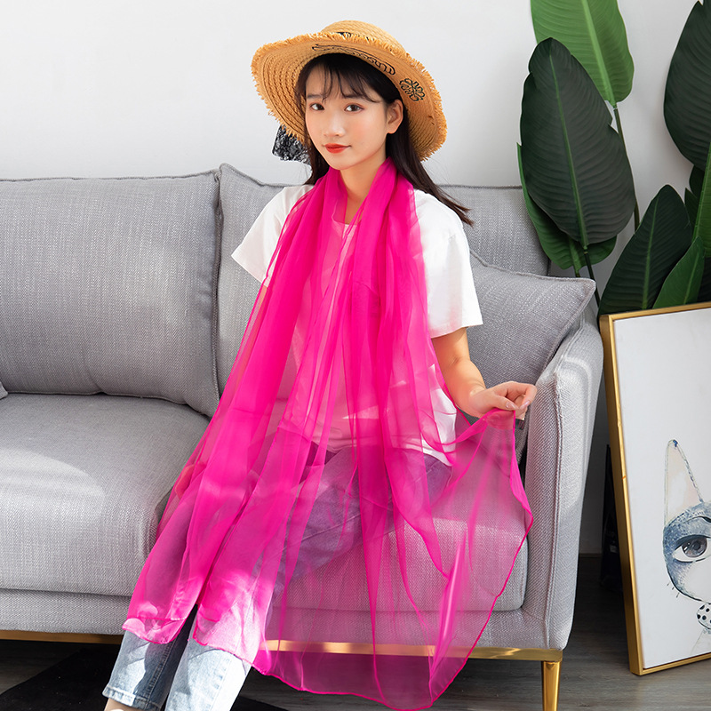 K1278 New pure color ice silk scarf for women Chiffon sunscreen shawl scarf Large size beach towel dance thin scarf