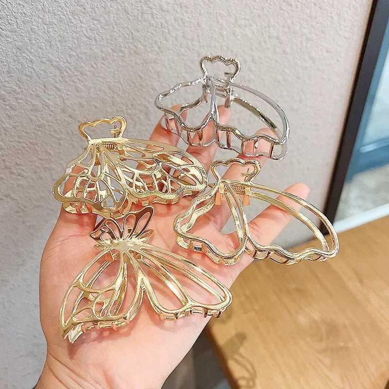 Fashion Metal Butterfly Hair Claws Hollow Out Zinc Alloy Beautiful Hairpins Golden Butterfly Hair Clips Womens Hair Accessories Y250707
