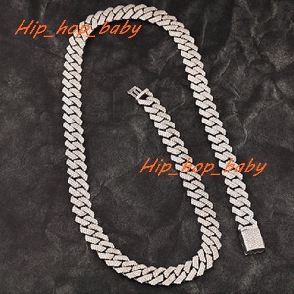 925 Silver 15mm Cuban Chain Iced Out Chain Jewelry Moissanite Cuban Link Chain Necklace for Sale