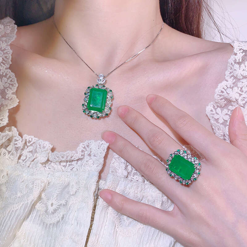 Huayoumei 2024 New Emerald Paraiba Square Ring Pendant Simple Women's Style 7E7
