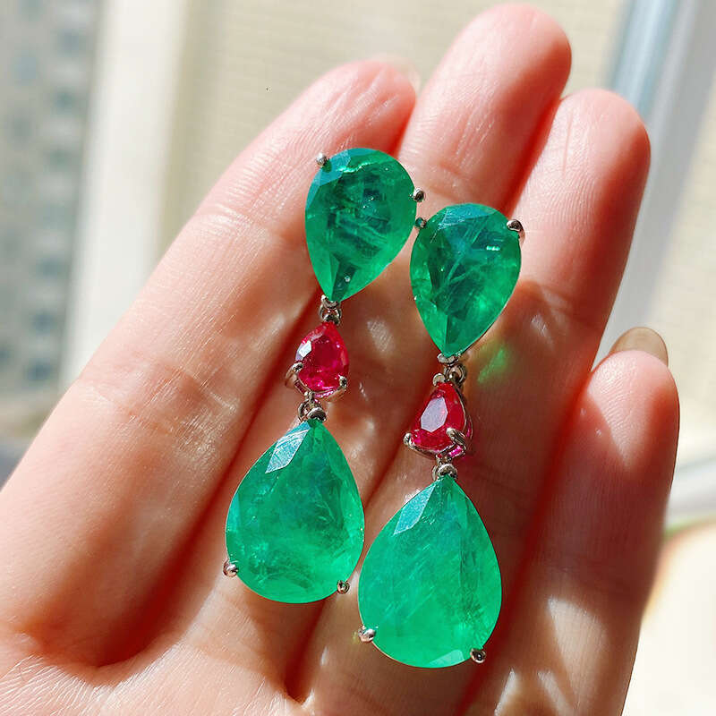 Trendy Imitation Paraiba Emerald Socialite Stud For Women Micro Pave Faux Earrings 75C