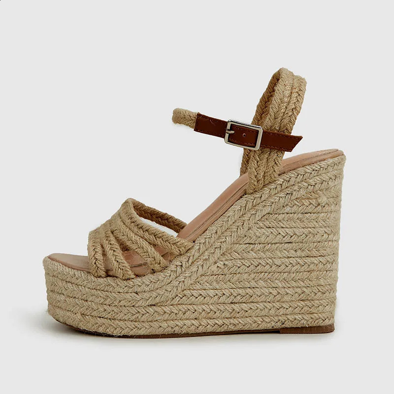 EAGSITY 2024 n bohemian wedges platform peep toe sandals ankle strap high heel comfort casual shoes pumps rope sole 250703