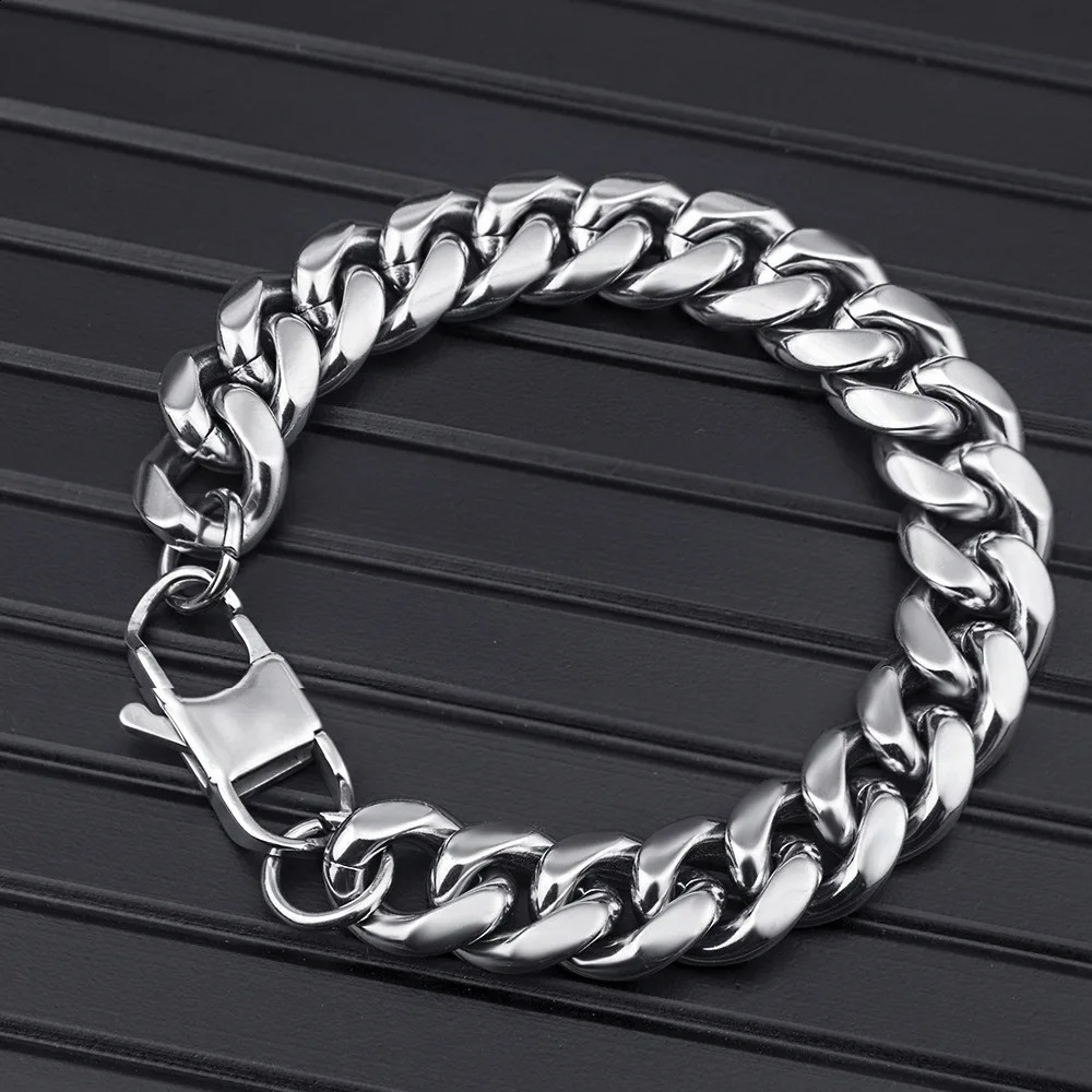 8MM 14MM Thick HNSP Stainless Steel Cuban Chain Necklace for Men Neck Jewelry Punk Male Bracelet Hand Accessories 250707
