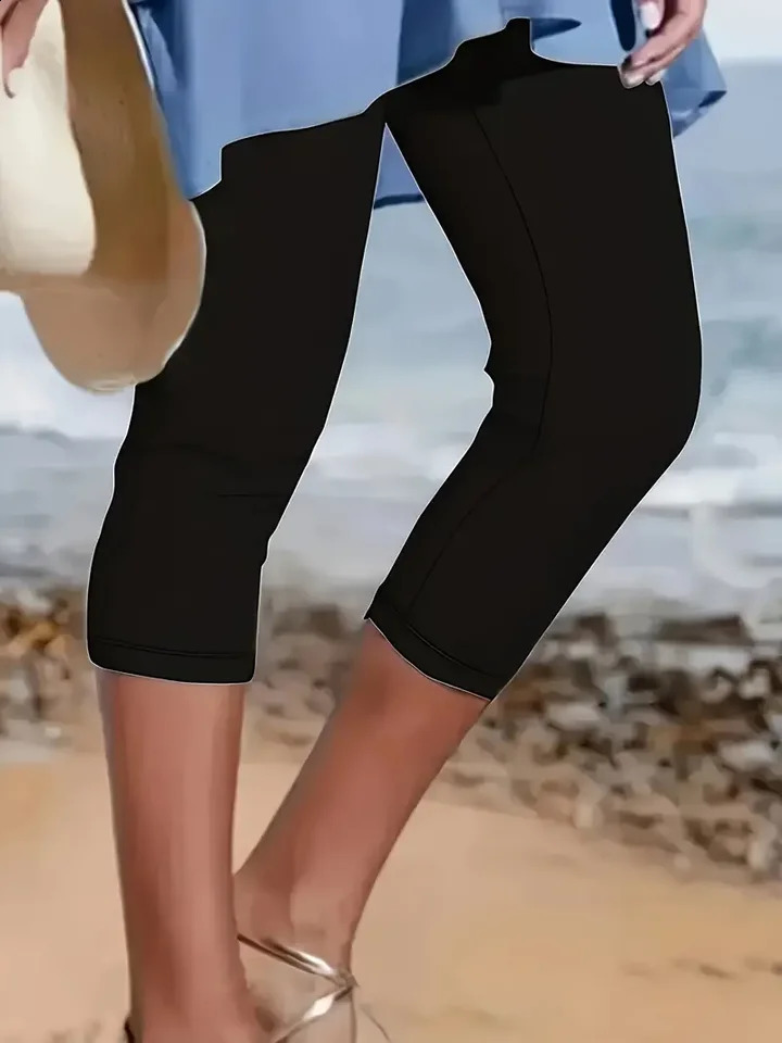Summer Casual Sports Yoga Womens Plus Size Leggings Elastic Waist Cropped Pants 250628