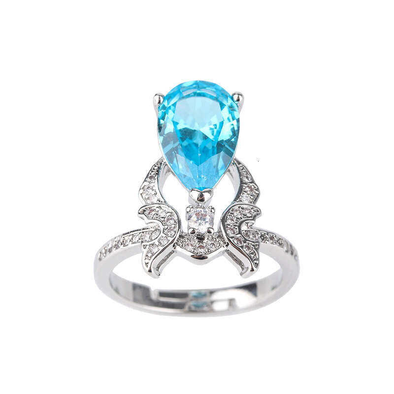 Red Colorful Gemstone Zircon High Carbon Diamond Water Drop Shape Imitation Tourmaline Ring 75E