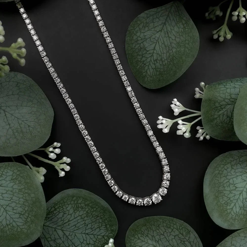 3-6.5mm Size Gradient All Diamond Tennis Necklace with Certificate S925 Silver Riviera Necklaces Neck Chain for Women 250702