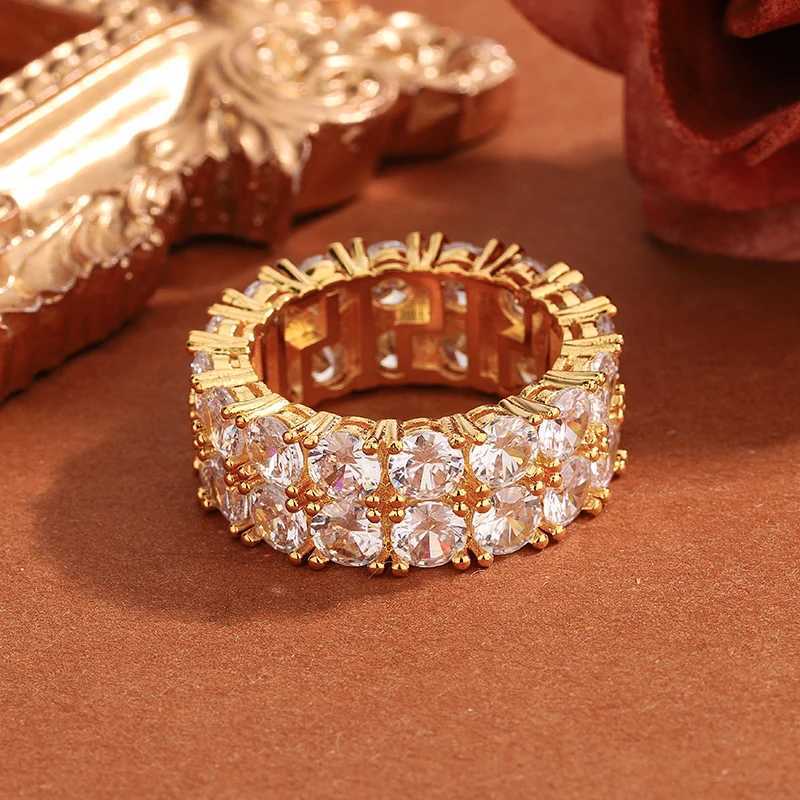 925 Sterling Silver Luxury Double Row White Zircon Ring For Ladies Wedding Party Birthday Fashion Jewelry Gift XJ250707