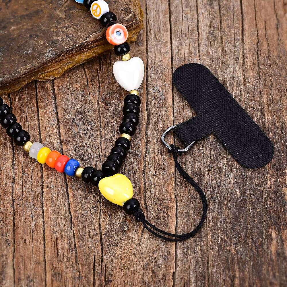 New Natural Stone Bohemian Trend Cut Black Strap Healing Crystal Simple Phone Pendant Chain