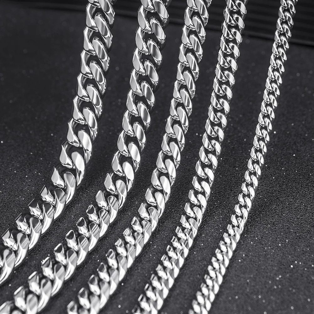 8MM 14MM Thick HNSP Stainless Steel Cuban Chain Necklace for Men Neck Jewelry Punk Male Bracelet Hand Accessories 250707