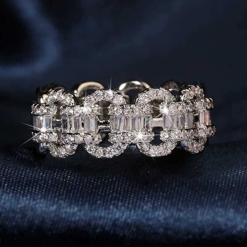 Fashion Luxury Large Row Flashing Zircon Ring Men And Women Hip-Hop Chain Type 925 Sterling Silver Jewelry Wedding Party Birthday Gift XJ250707