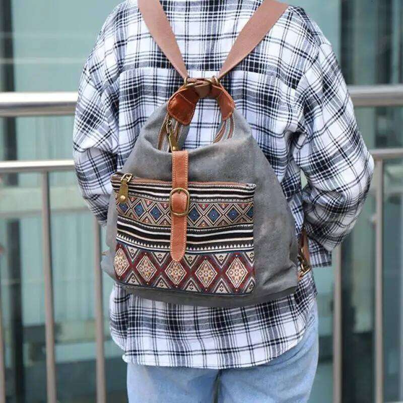 OLOEY Johnature 2025 New Denim Multipurpose Shoulder Bag Versatile Large Capacity Canvas Geometric Printed Women Crossbody Bags