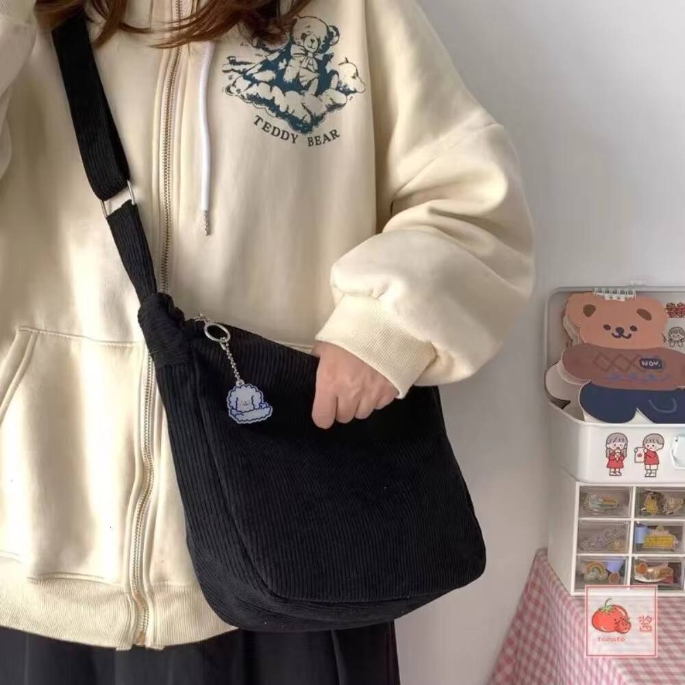 Solid Color Corduroy Crossbody Fashion Korean Casual Shoulder Bag Large Capacity Lazy Style Handbag Women ddmynov