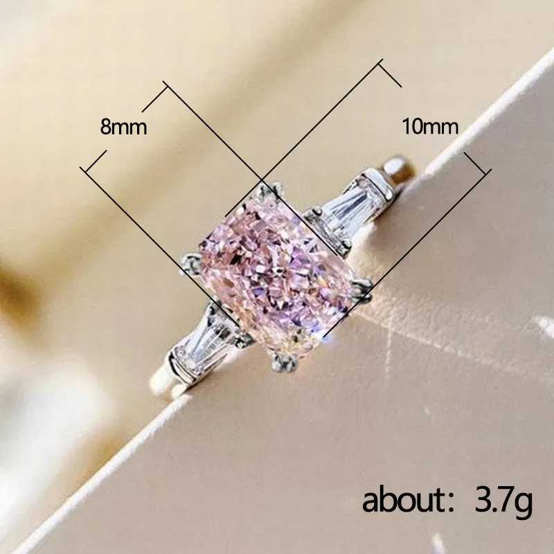 925 Sterling Silver Square Pink Cubic Zirconia Wedding Rings for Women Romantic Bridal Marriage Party Rings Fashion Jewelry XJ250707