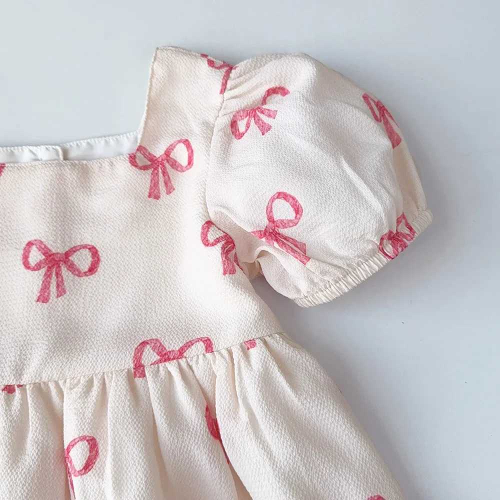 Bear Leader Short Sleeved Girls Clothing Summer New Bow Print Casual Dresses Sweet and Cute Kids Clothes for 3-7 Years Wear R250707