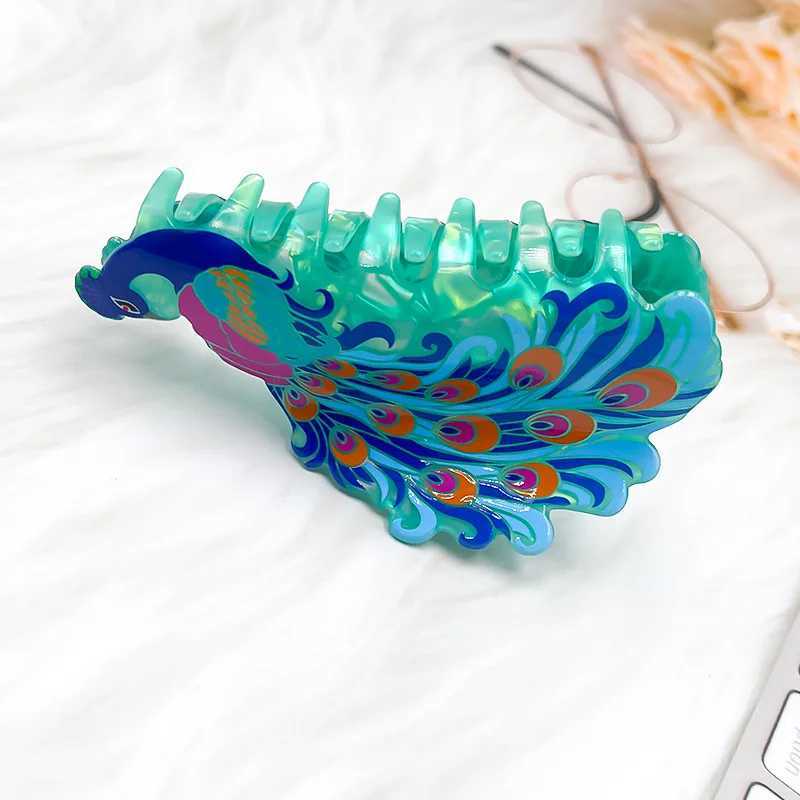 New Oriental Beauty Hair Claw Exquisite Peacock Colorful Personalized Design Hair Claw Clips Hair Accessories for Women Girls Y250707