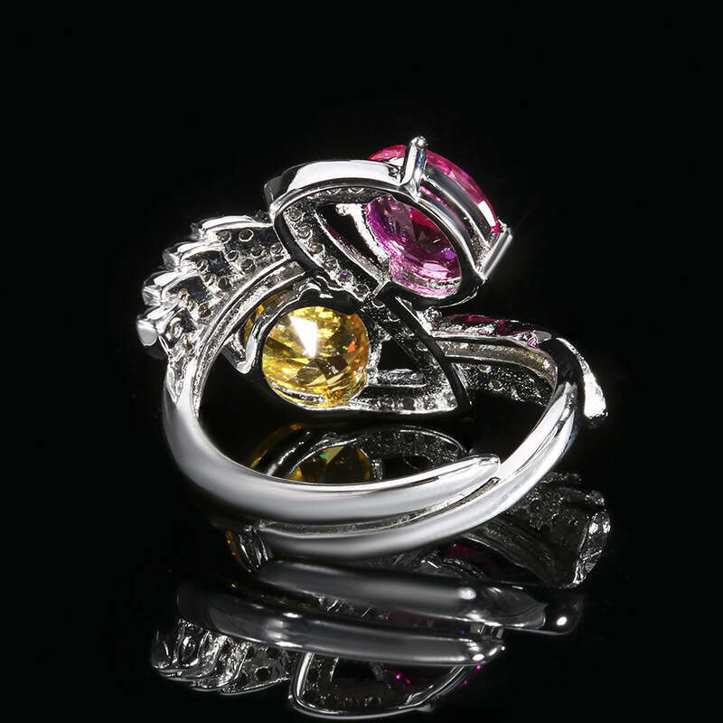 Huayoumei Jewelry Ring Accessories Red And Yellow Diamond Twin Stone Style Light Luxury High-End Women's Fashion D92