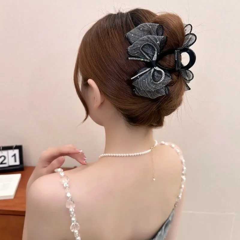 Mesh Bow Rhinestones Hair Clip for Women elegant Hair Clamp Fashion Girl Ponytail Clip Hair accessories Z250707