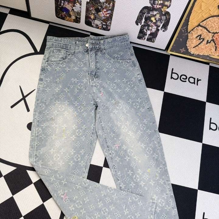 Women new fashion designer logo letter jacquard floral embroidery denim jeans cool pants long trousers SMLXLXXL3XL