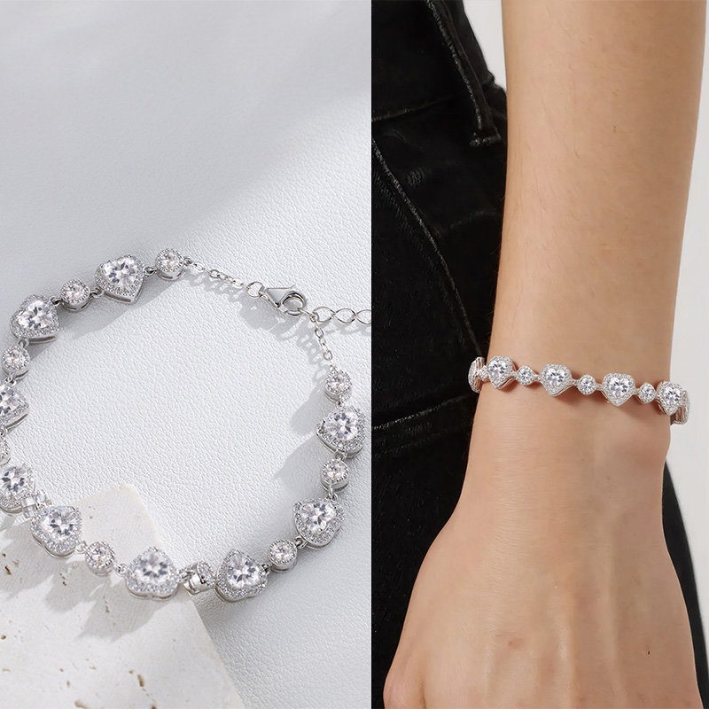 Fashion Simple Handmade Super Sparkle Geometric Zirconia Heart Bracelet TM0035