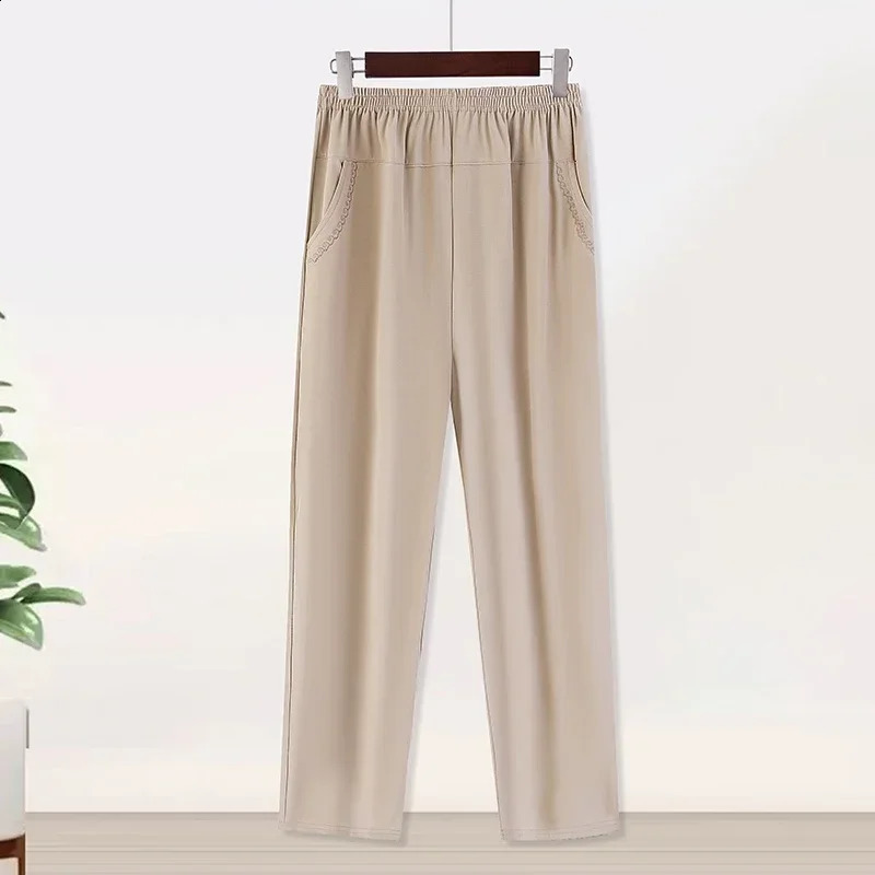 Middle Aged Womens Pants Plus size Summer Thin High Waiste Elastic Loose Straight Female Casual Trousers 6XL 7XL 8XL 250628
