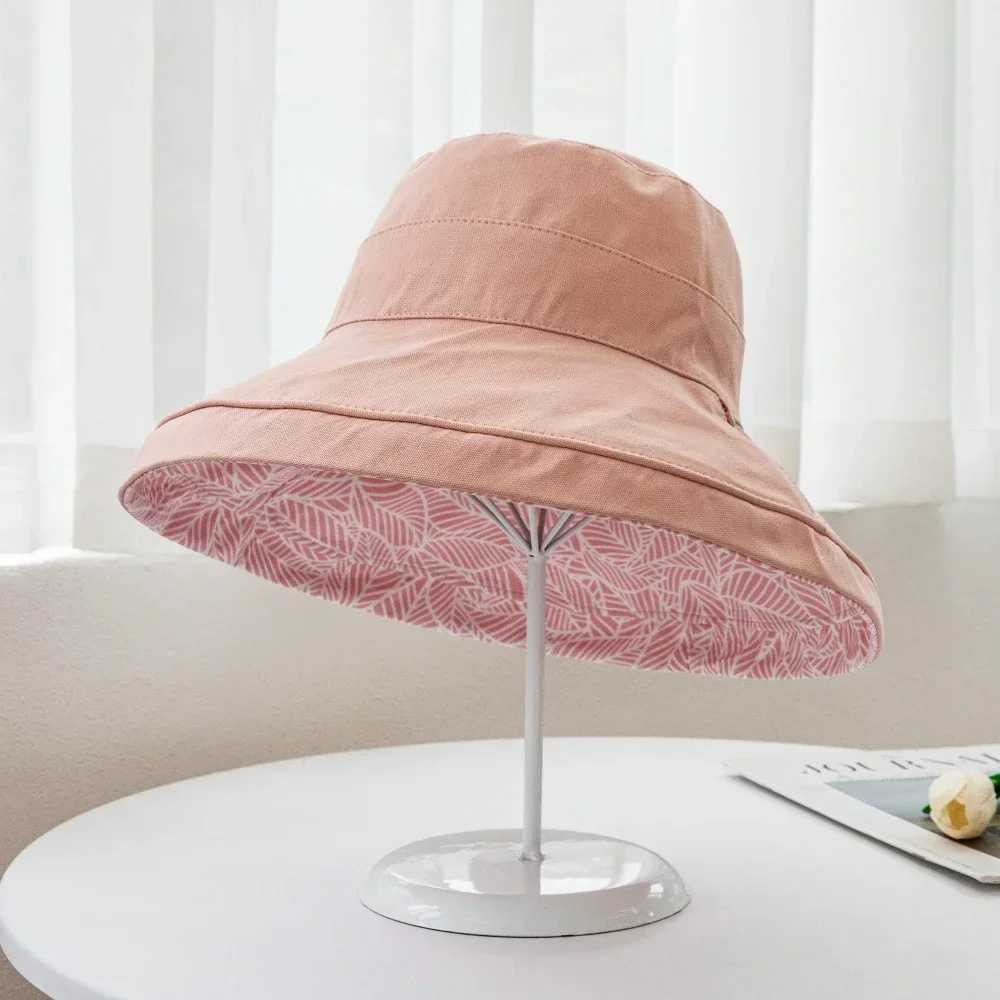 Women Summer Spring Reversible Bucket Hat UV Protection Wide Brim Lightweight Foldable Cotton Sun Hat for Outdoor Beach Travel Y250707