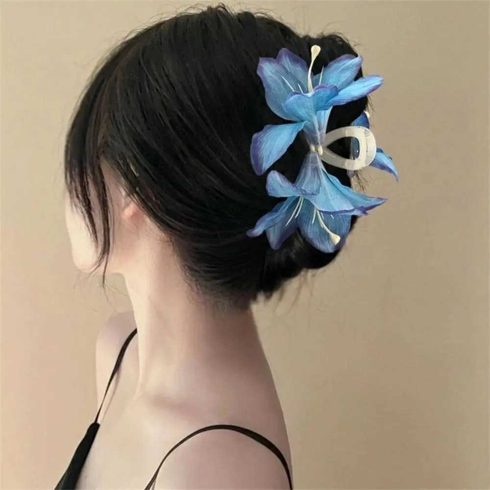 Fashion Purple Lily Flower Hair Shark Clip Super Fairy Plastic Hair Clips Headband Hair Accessories Y250707