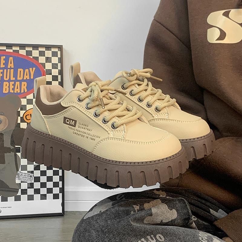 Free shipping designer Thick soled white shoes, popular in spring 2025, versatile biscuit shoes, niche casual board shoes khaki