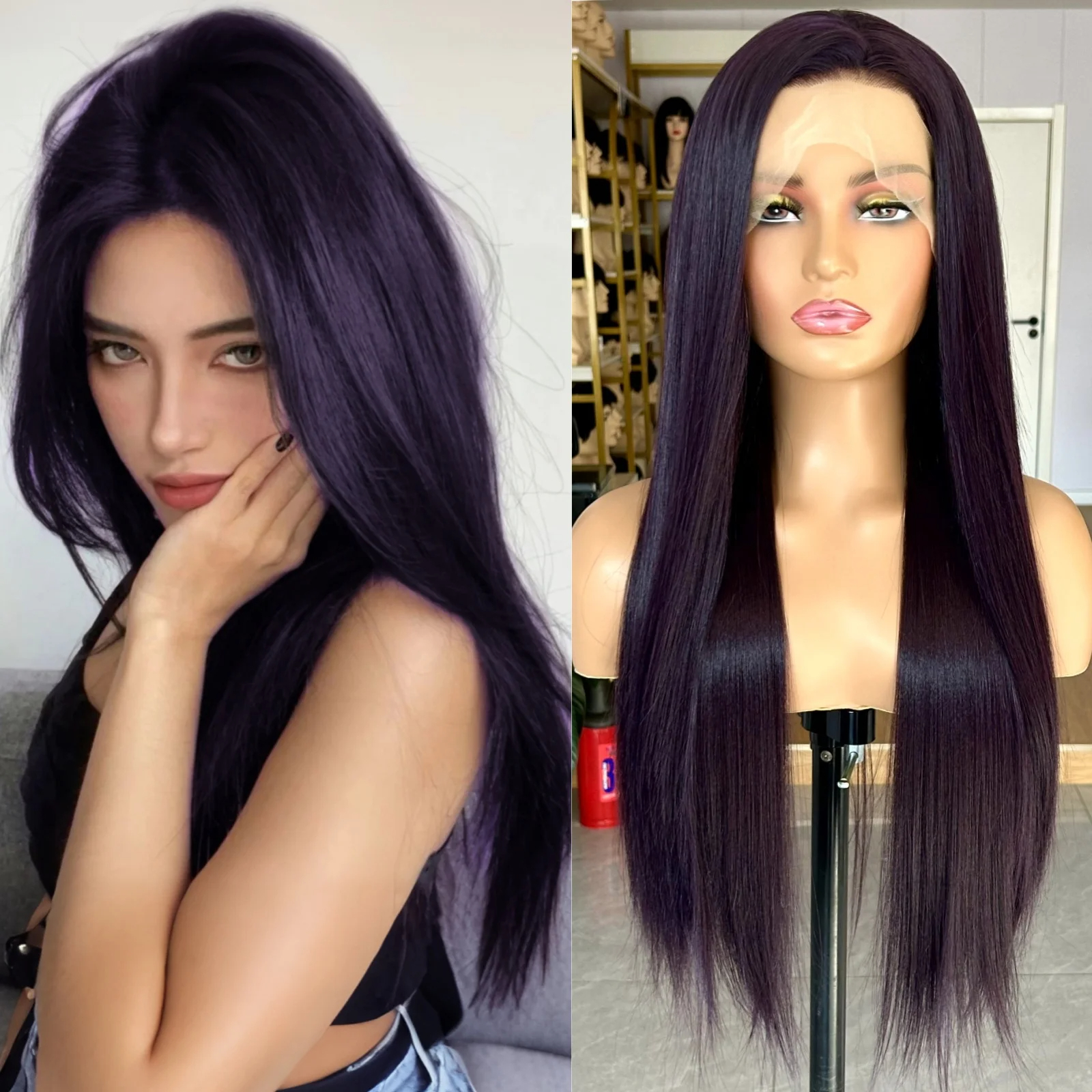 180 Density Straight Hair Similar to Real Human Hair Wigs Brazilian 13x4 Lace Front Wigs For Black Women Pre Plucked Black Color Synthetic Frontal Wig