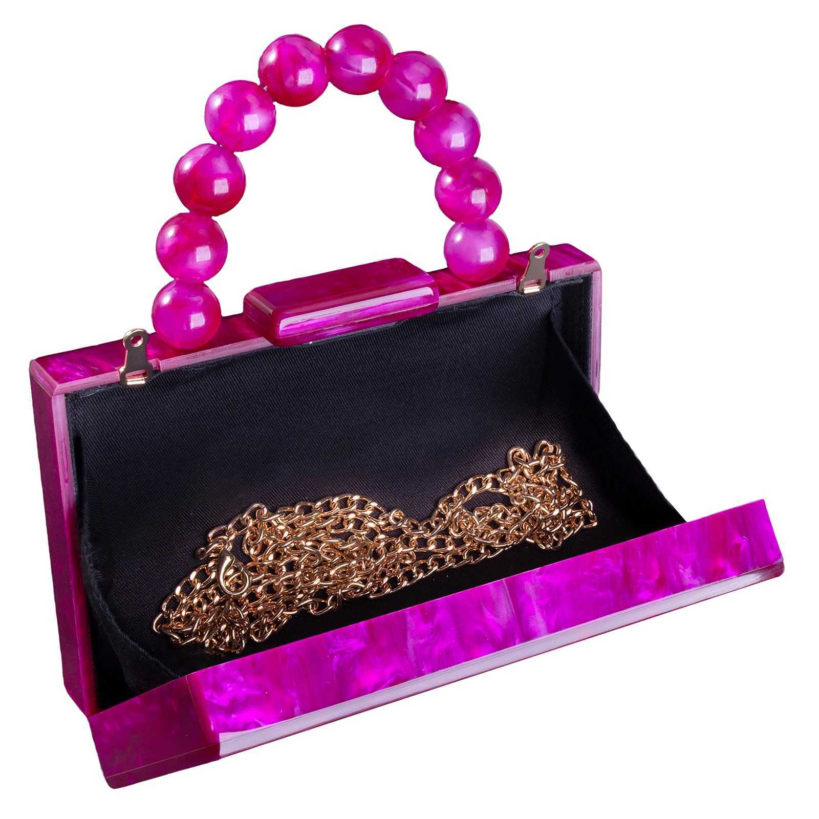 Women Beading Handbag Marble Acrylic Luxury Box Clutch Evening Bags Wedding Party Chain Shoulder Bags Ladies Dinner Dress Purses