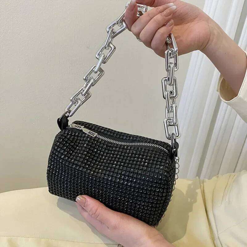 Allover Rhinestone Bucket Bag, Glitter Chain Prom Purse, Women's Mini Crossbody Bag