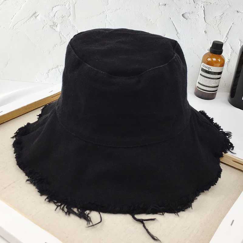 Bucket Hat Women Men Summer Fishing Hats Girls Casual Fishermen Cap Washed Denim Tassel Brim Kpop Hip Hop Bucket Hat Female Y250707