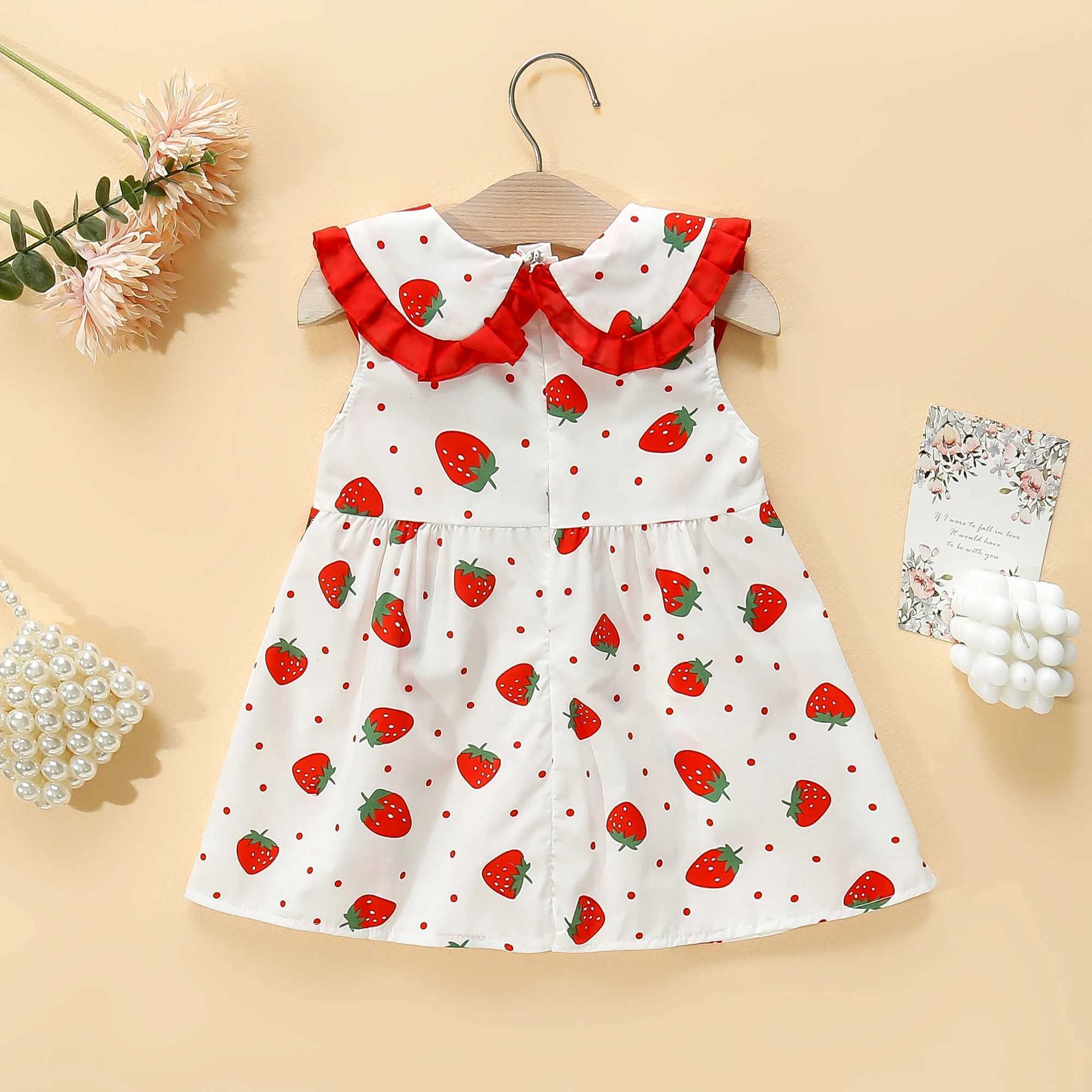 2-Piece Set Girls Dress Bag Summer Little Girl Big Collar Full of Strawberry Dot Printed Princess Dress R250707