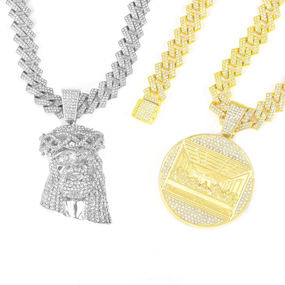 Men Women Hip Hop Pendant Necklace Iced Out Jesus Medal Bling Rhinestones Cuban Chain Street Jewelry Gift For Your Lover 250707